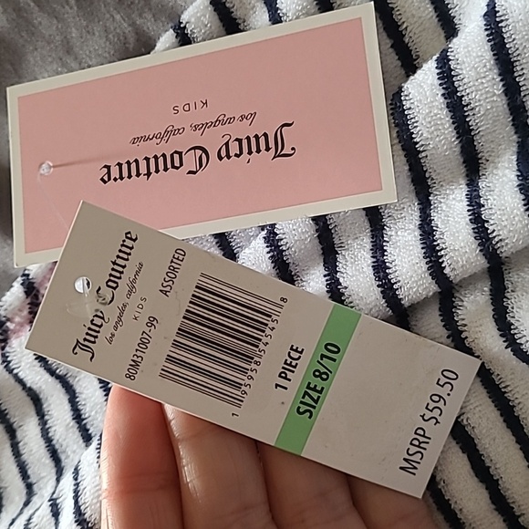 Juicy Couture Girls Sleeveless Hooded Romper Shorts, white & black stripes - Picture 7 of 7